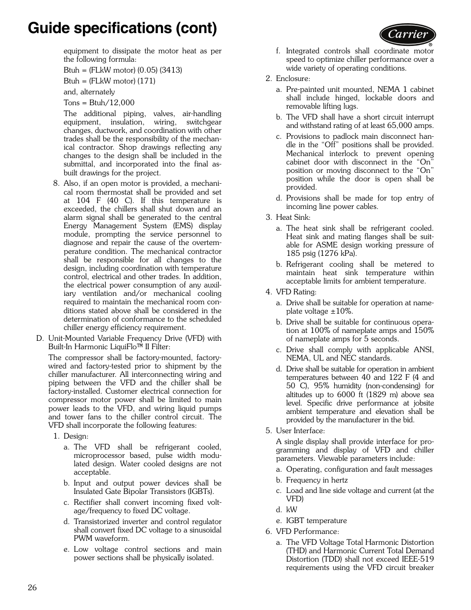 Guide specifications (cont) | Carrier EVERGREEN 23XRV User Manual | Page 26 / 32