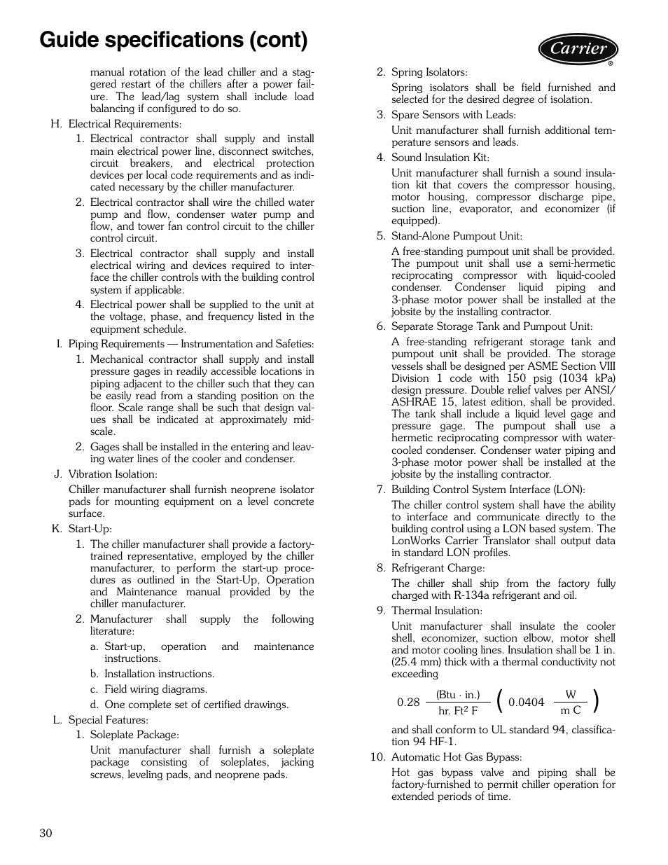 Guide specifications (cont) | Carrier EVERGREEN 23XRV User Manual | Page 30 / 32