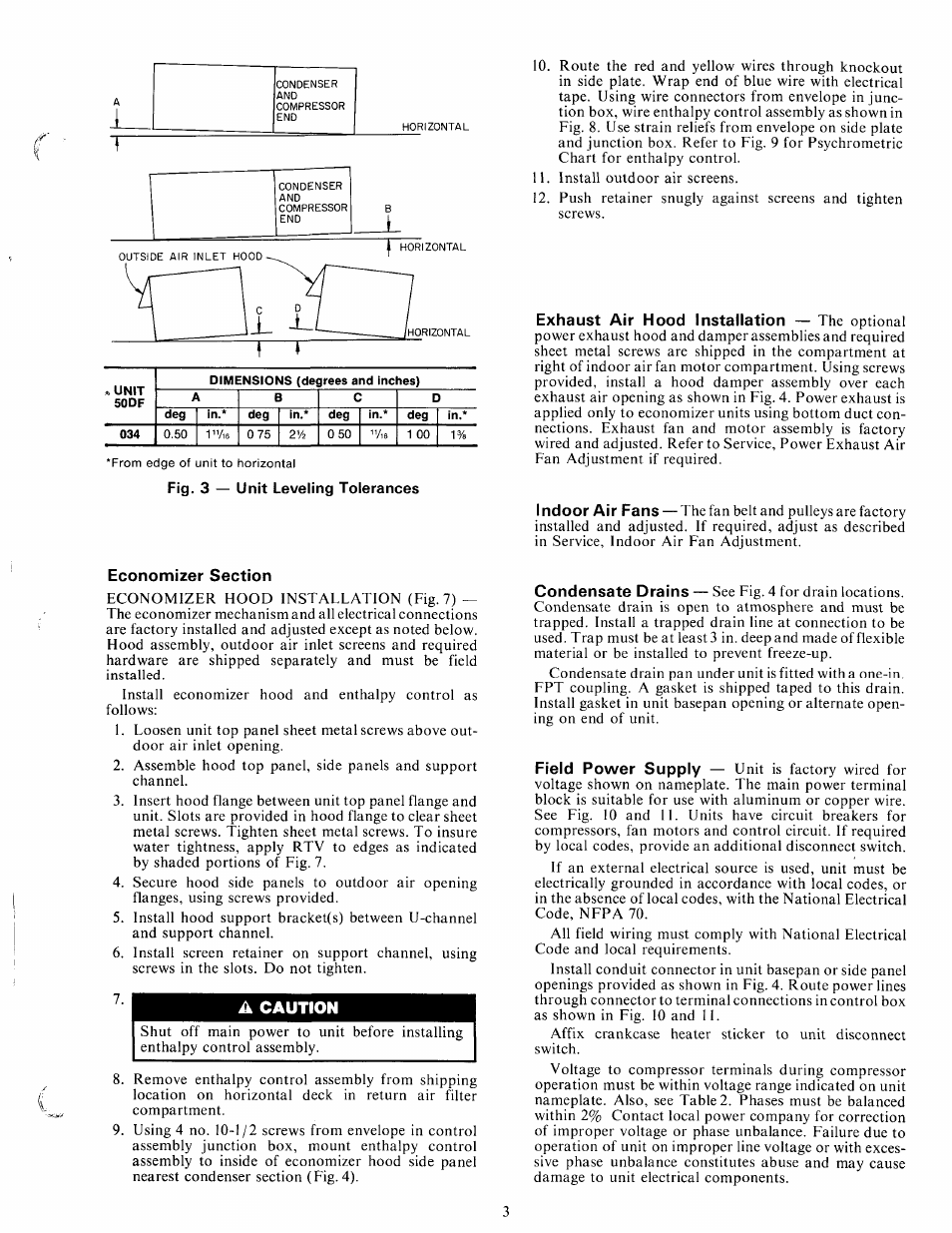 Economizer section, A caution | Carrier 50DF034 User Manual | Page 3 / 16