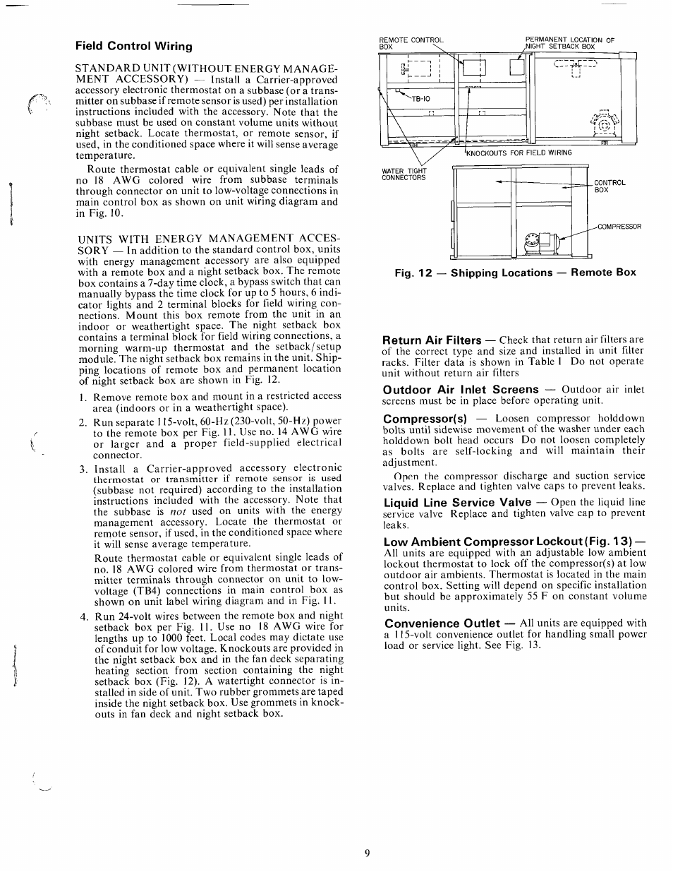 Field control wiring, Low ambient compressor lockout(fig. 13) | Carrier 50DF034 User Manual | Page 9 / 16