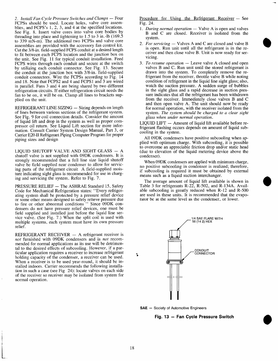 Fig. 13 — fan cycle pressure switch | Carrier 09DK054-084 User Manual | Page 18 / 32
