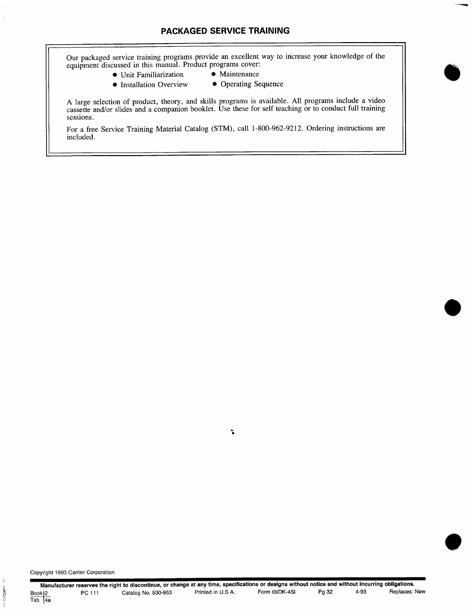 Packaged service training | Carrier 09DK054-084 User Manual | Page 32 / 32