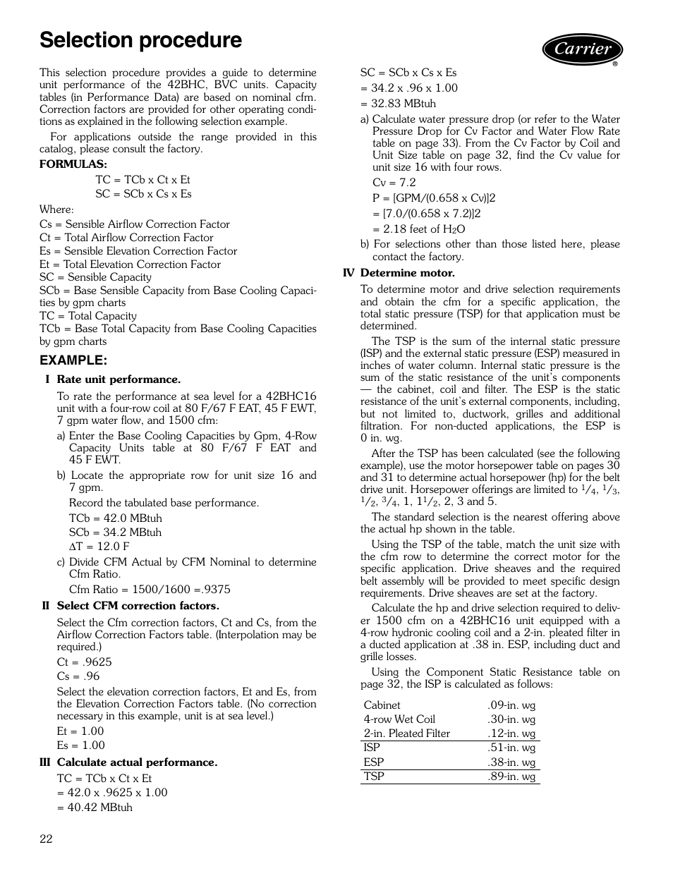 Selection procedure, Example | Carrier AIRSTREAM 42BHC User Manual | Page 22 / 40