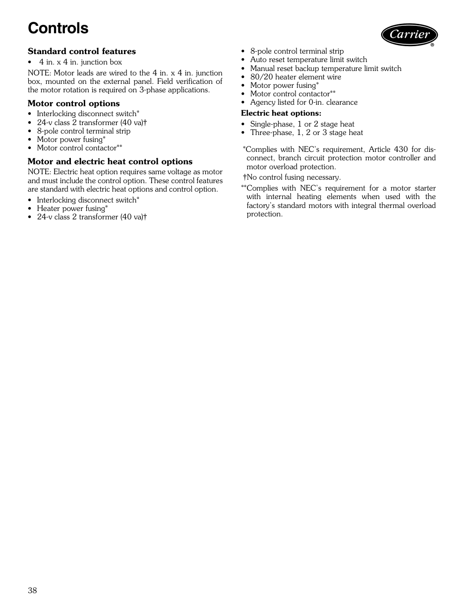 Controls | Carrier AIRSTREAM 42BHC User Manual | Page 38 / 40