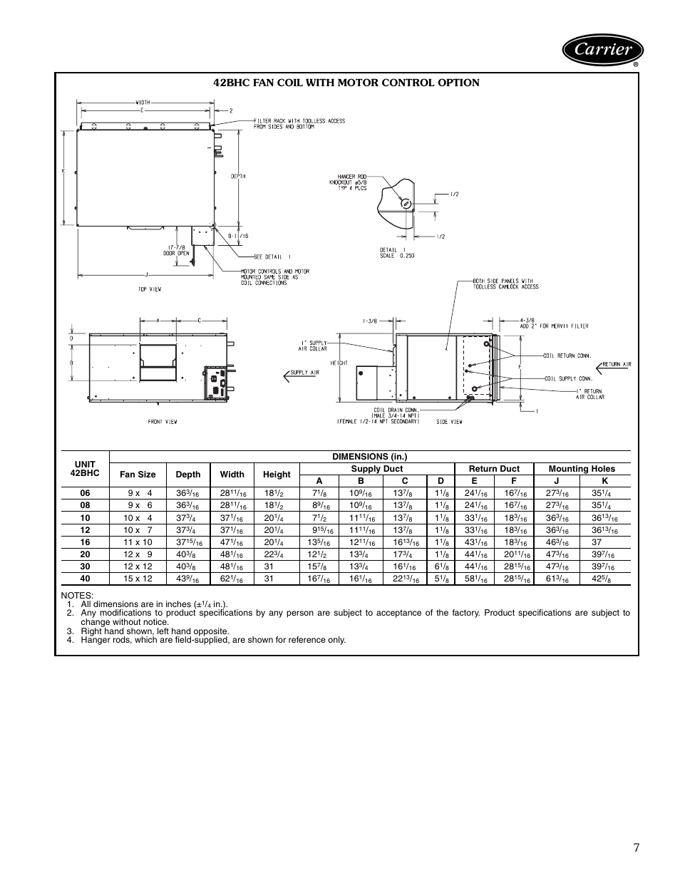 42bhc fan coil with motor control option | Carrier AIRSTREAM 42BHC User Manual | Page 7 / 40