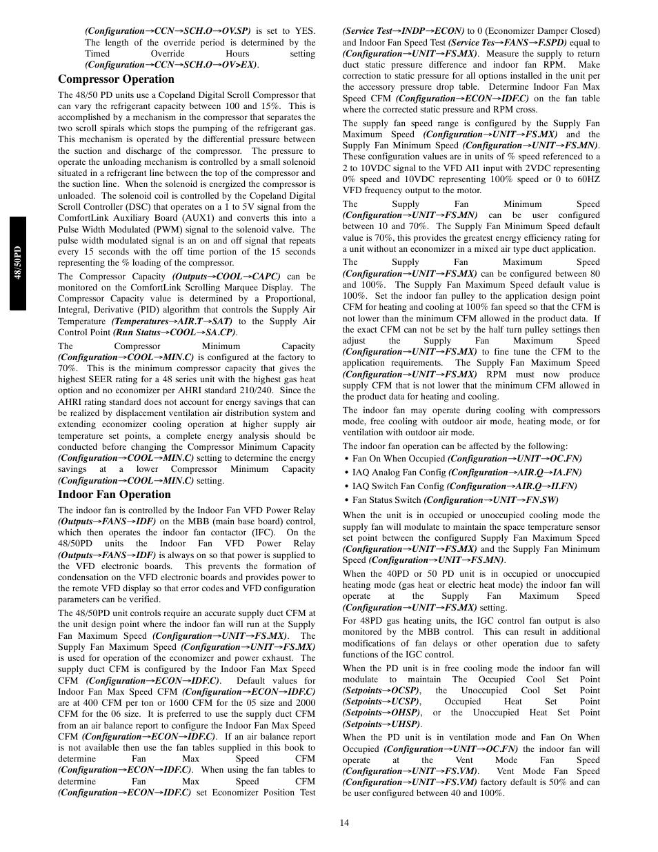Compressor operation, Indoor fan operation | Carrier 48/50PD05 User Manual | Page 14 / 106