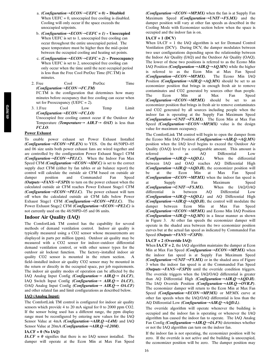 Indoor air quality (iaq) | Carrier 48/50PD05 User Manual | Page 16 / 106