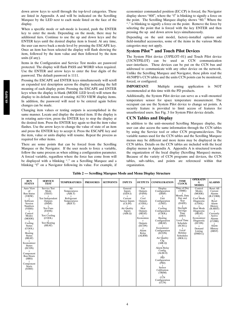 System pilot t and touch pilot devices, Ccn tables and display | Carrier 48/50PD05 User Manual | Page 4 / 106