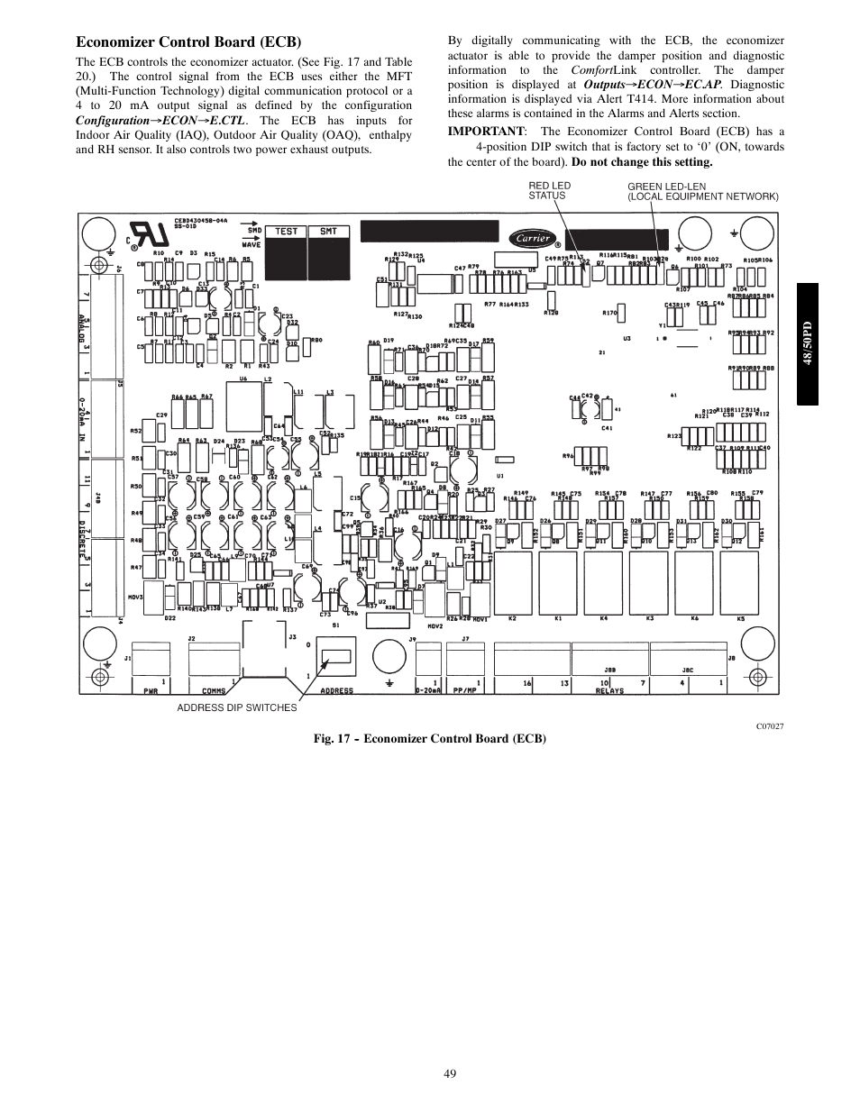 Economizer control board (ecb) | Carrier 48/50PD05 User Manual | Page 49 / 106