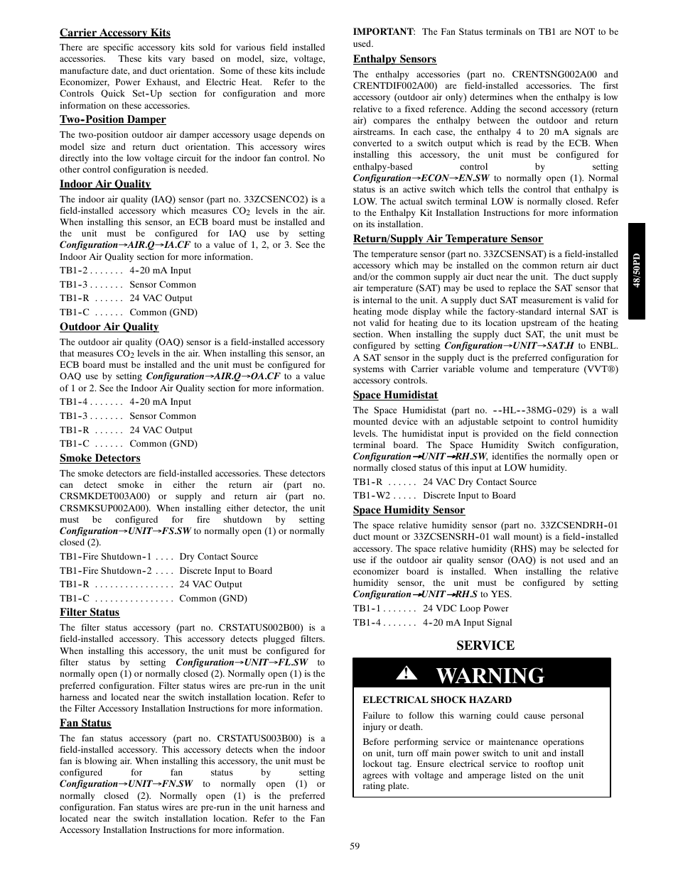 Warning, Service | Carrier 48/50PD05 User Manual | Page 59 / 106