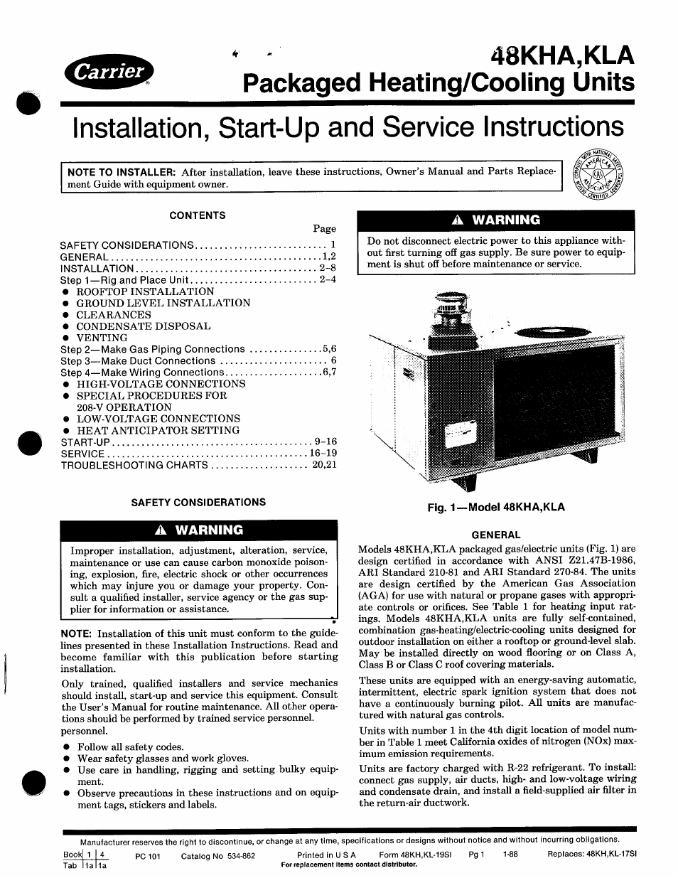 Carrier 48KHA User Manual | 22 pages