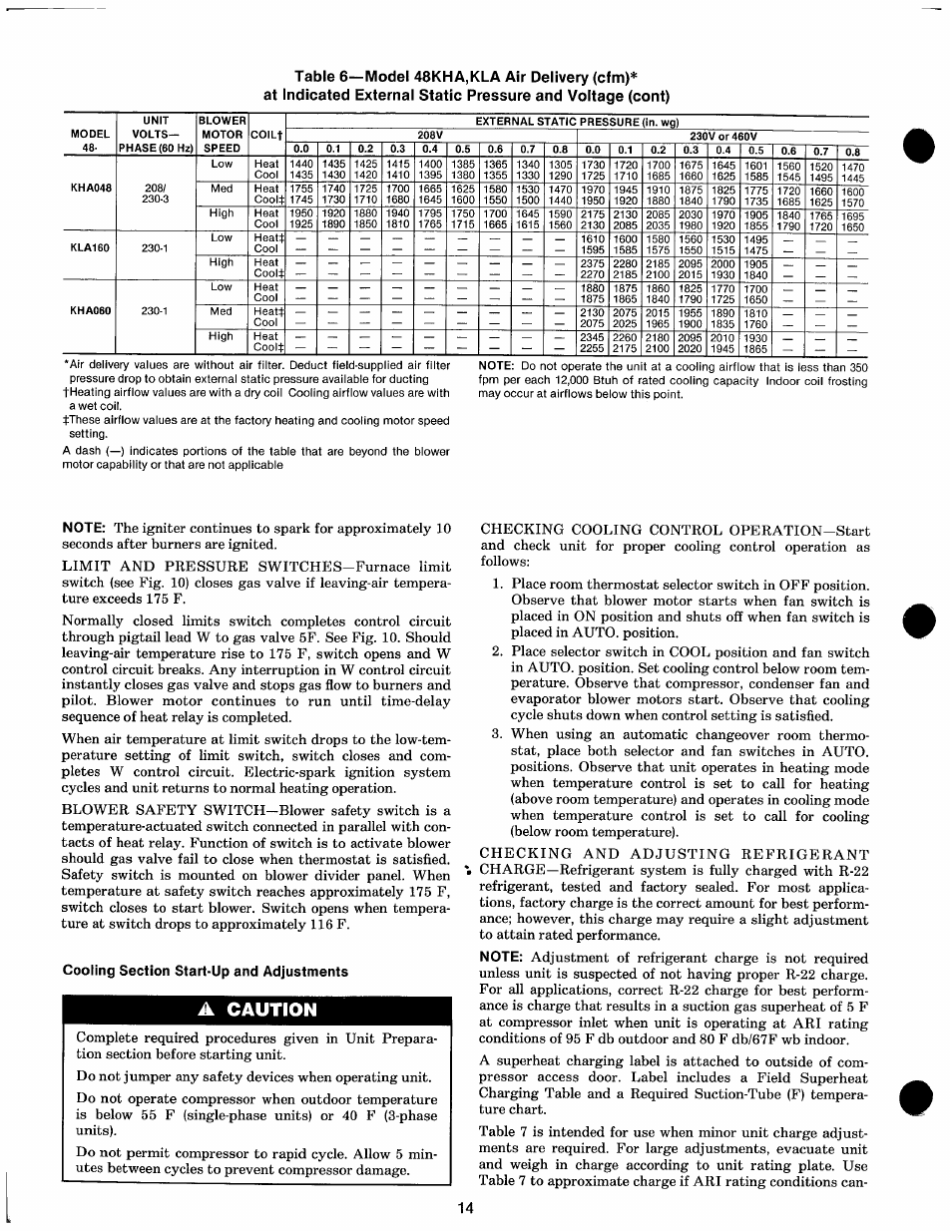 Cooling section start-up and adjustments, A caution | Carrier 48KHA User Manual | Page 14 / 22