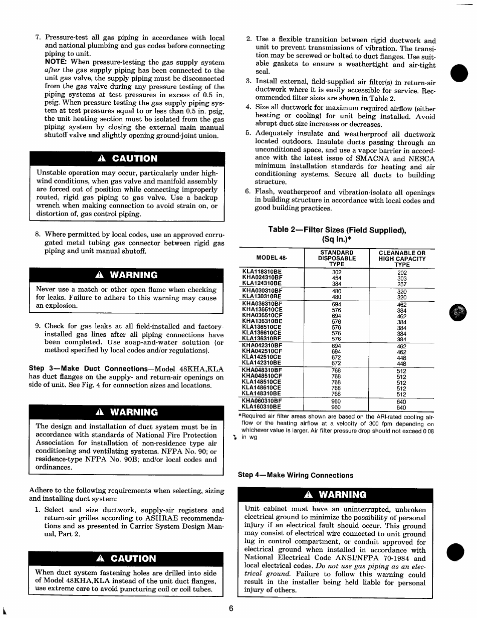 A caution, A warning, Step 4—make wiring connections | Carrier 48KHA User Manual | Page 6 / 22
