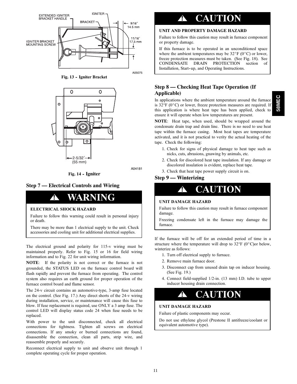 Warning, Caution | Carrier 58MEC User Manual | Page 11 / 18