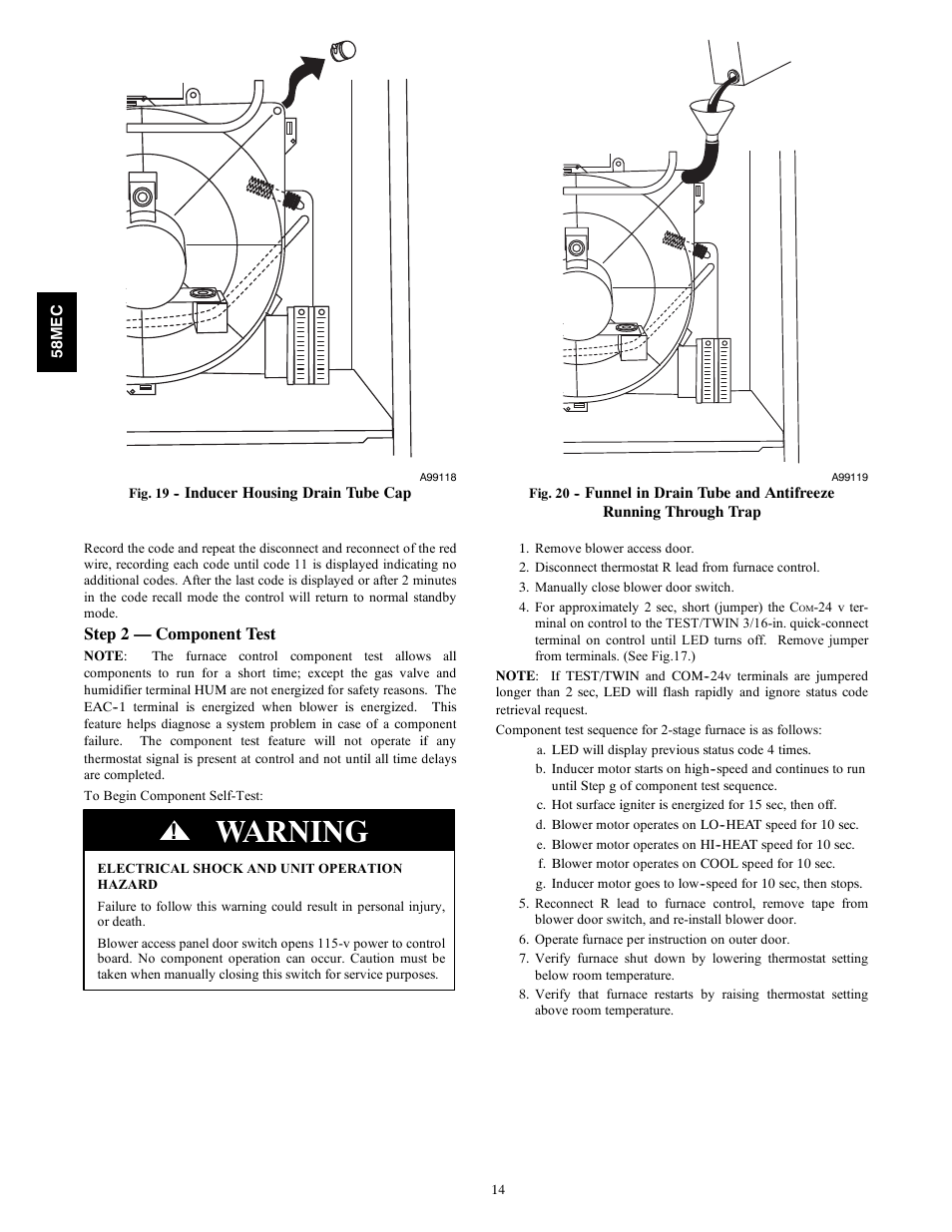 Warning | Carrier 58MEC User Manual | Page 14 / 18