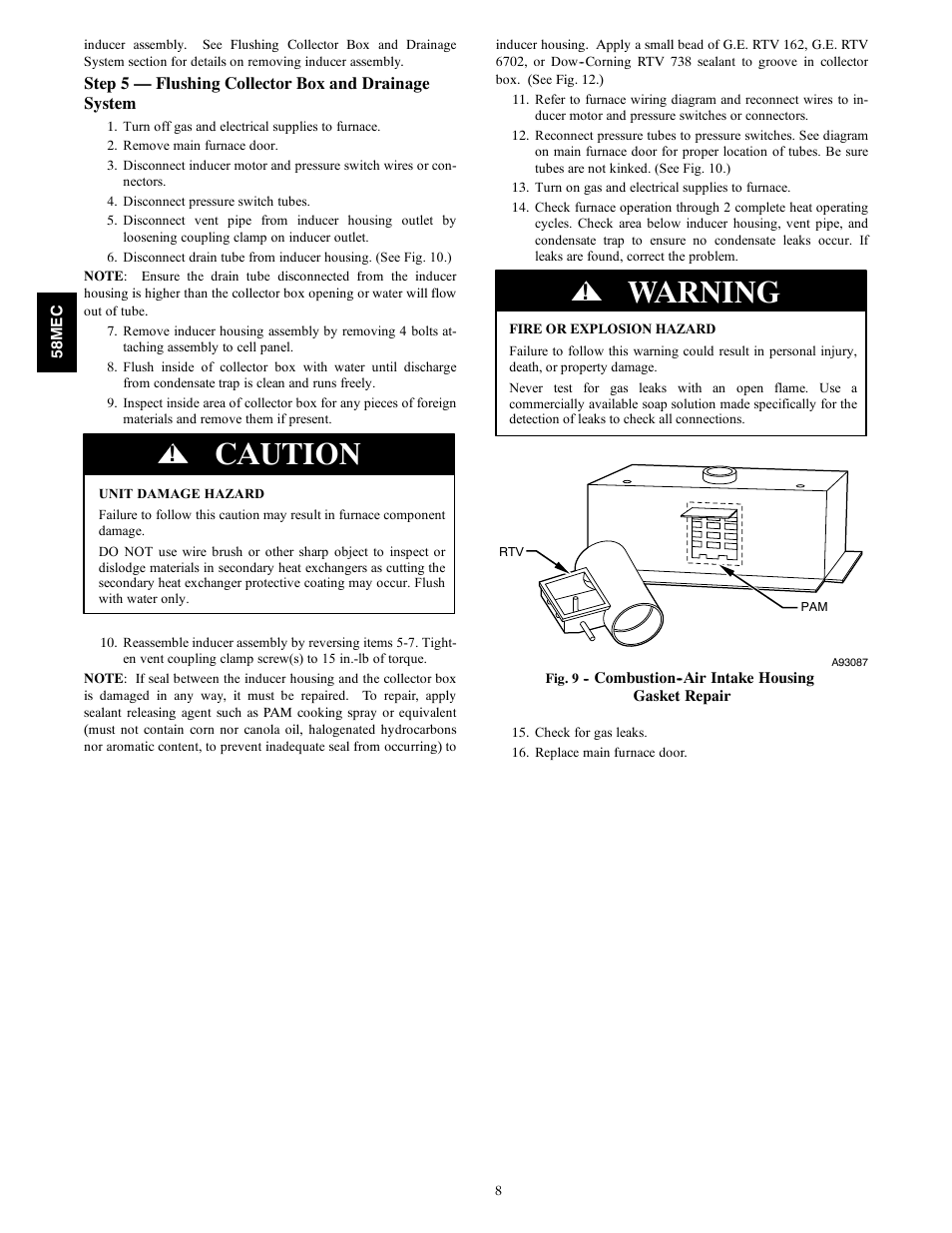 Caution, Warning | Carrier 58MEC User Manual | Page 8 / 18