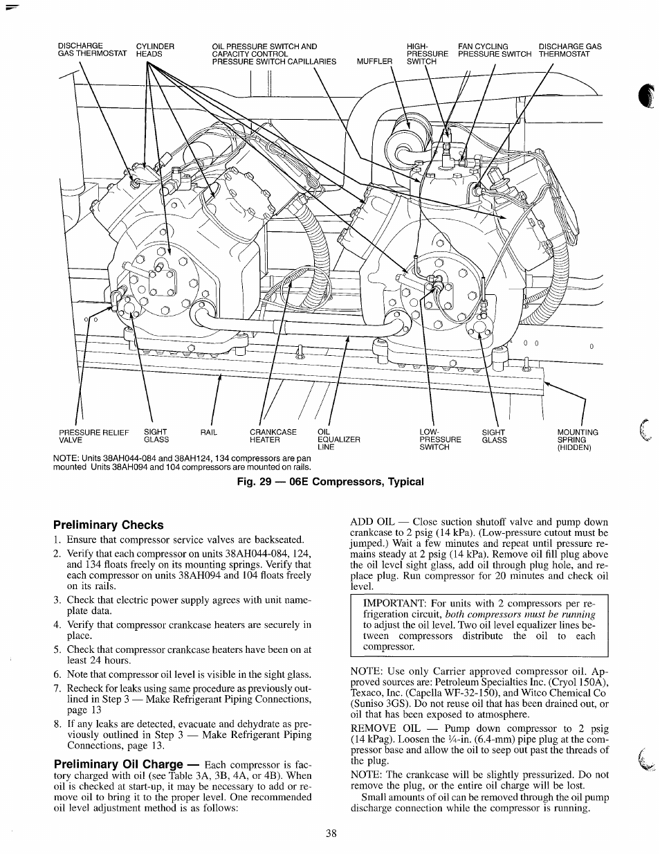Preliminary checks | Carrier 38AH044-134 User Manual | Page 38 / 56