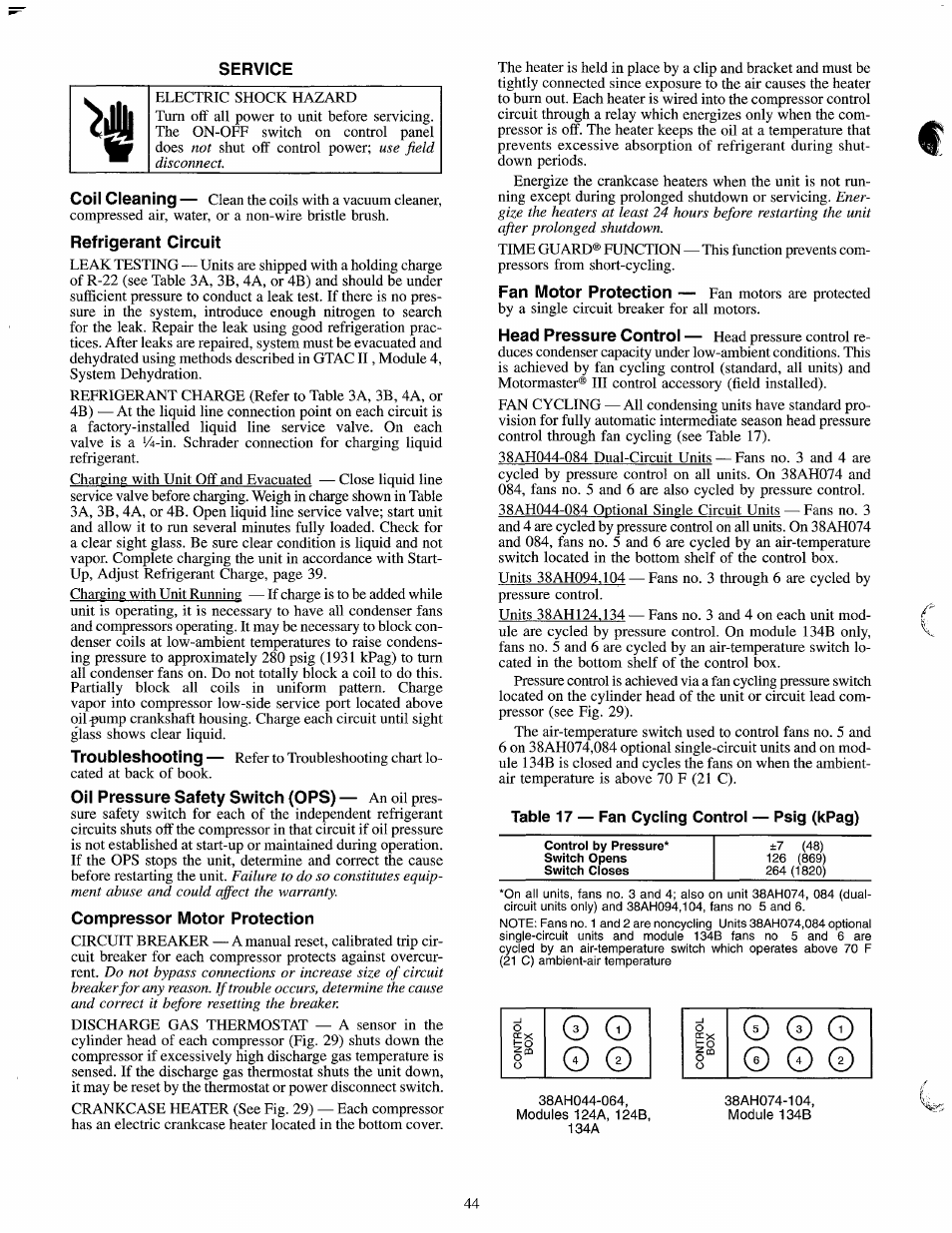 Service, Refrigerant circuit, Troubleshooting | Compressor motor protection | Carrier 38AH044-134 User Manual | Page 44 / 56