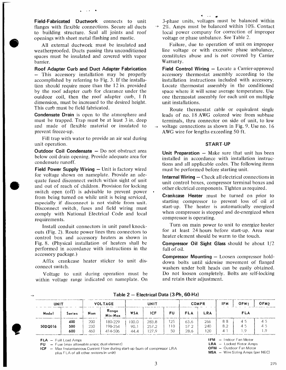 Start-up | Carrier 50DQ User Manual | Page 3 / 6