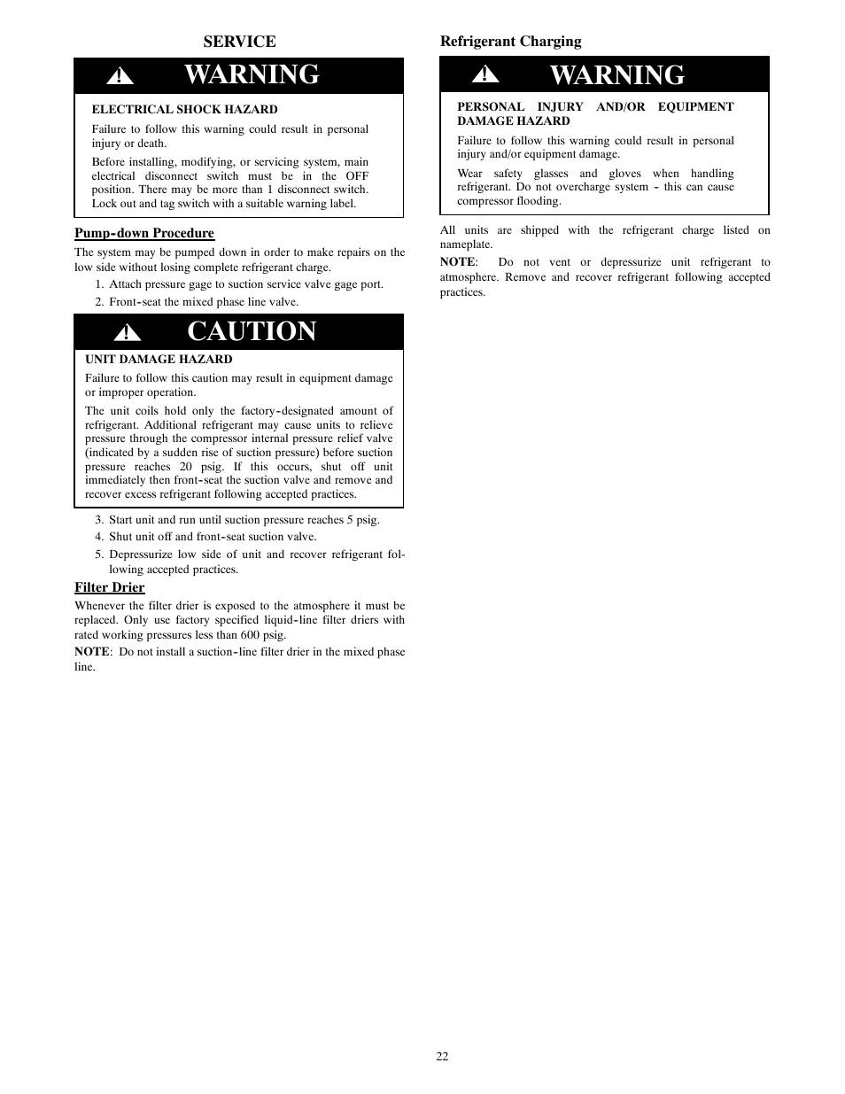Warning, Caution | Carrier 40QNQ User Manual | Page 22 / 24