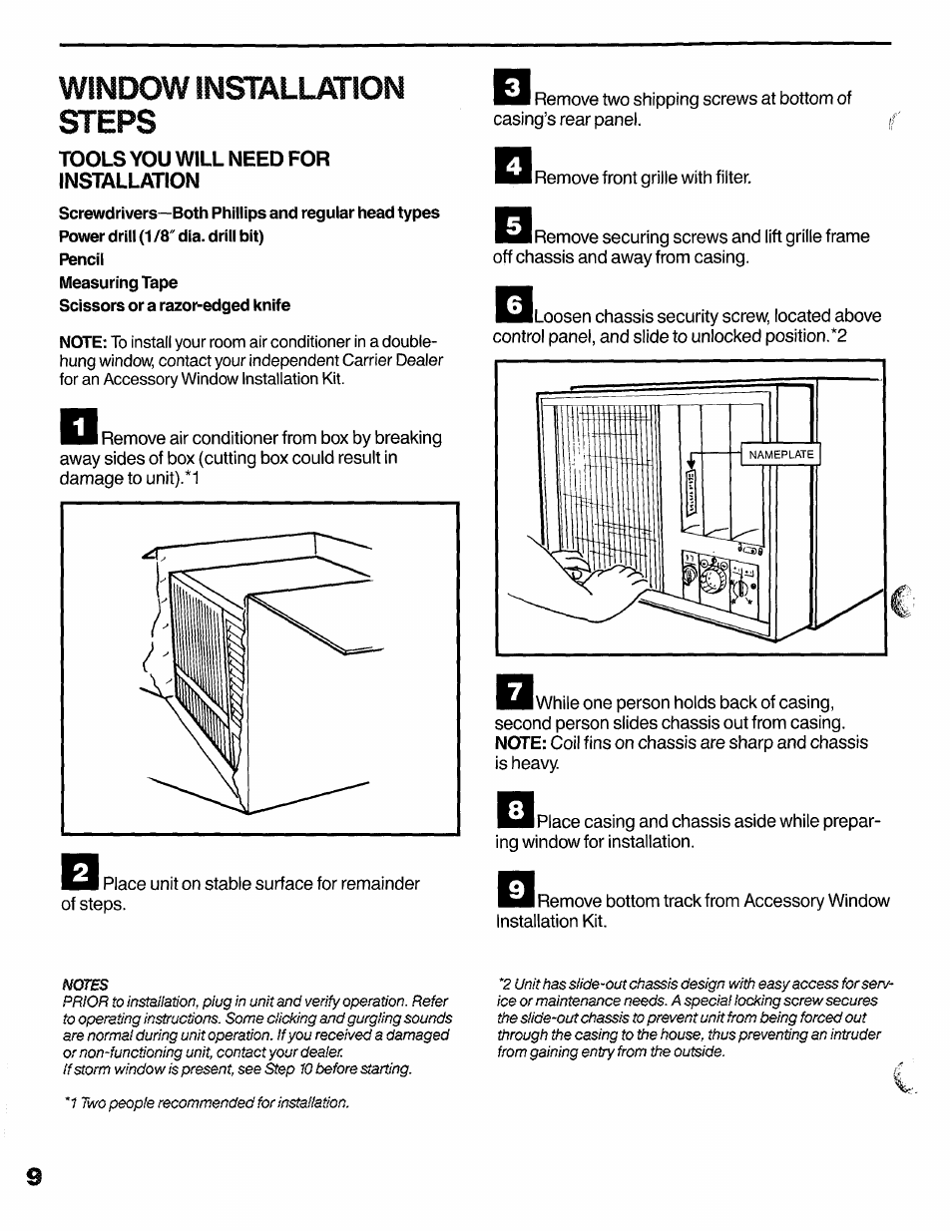 Window installation steps, Tools you will need for installation, Tools needed for installation | Window installation | Carrier 51CV/GY User Manual | Page 10 / 16
