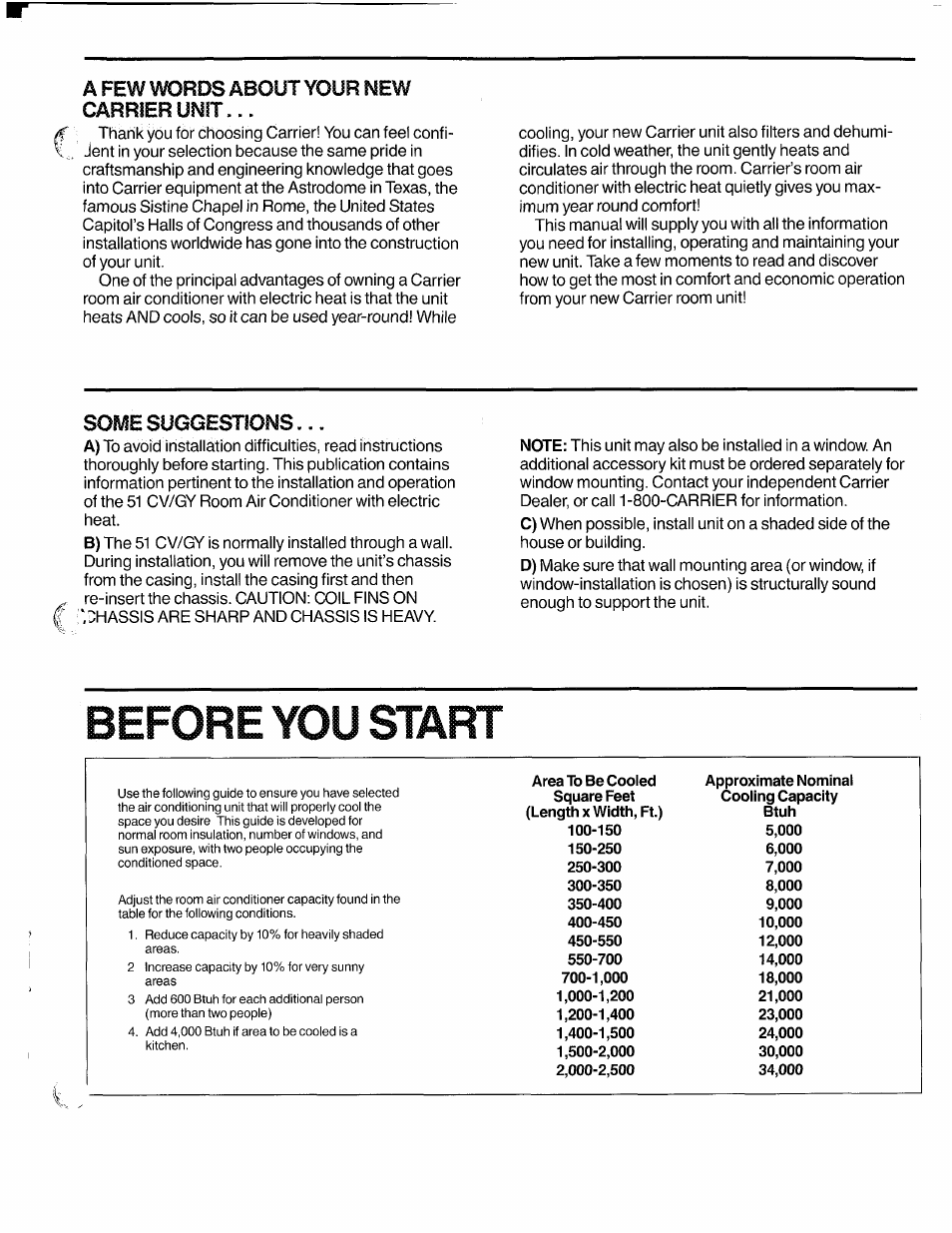 A few words about your new carrier unit, Some suggestions, A few words about your new unit | Before you start | Carrier 51CV/GY User Manual | Page 3 / 16
