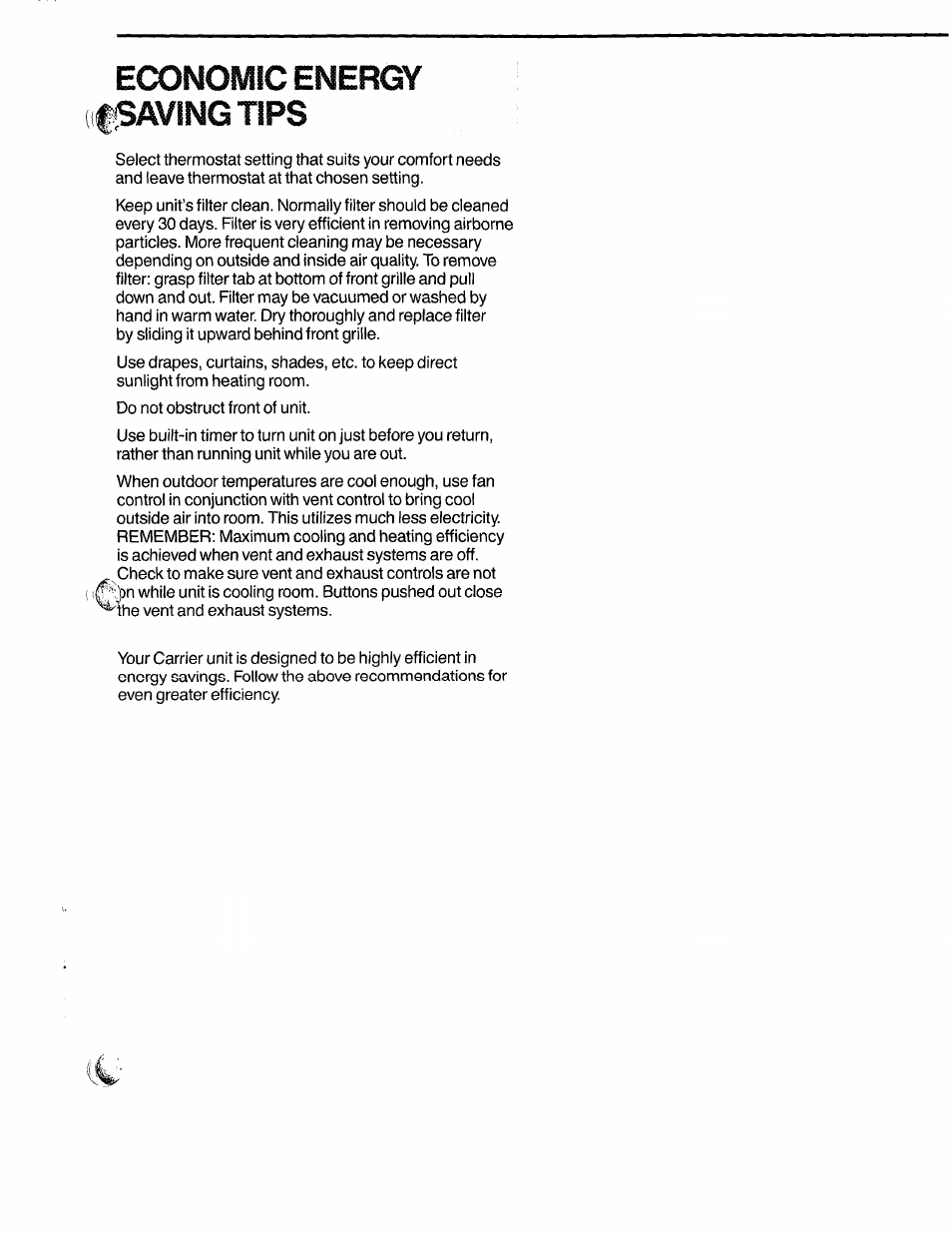 Ecx)nomic energy fsaving tips, Economic energy saving tips | Carrier 51CV/GY User Manual | Page 7 / 16