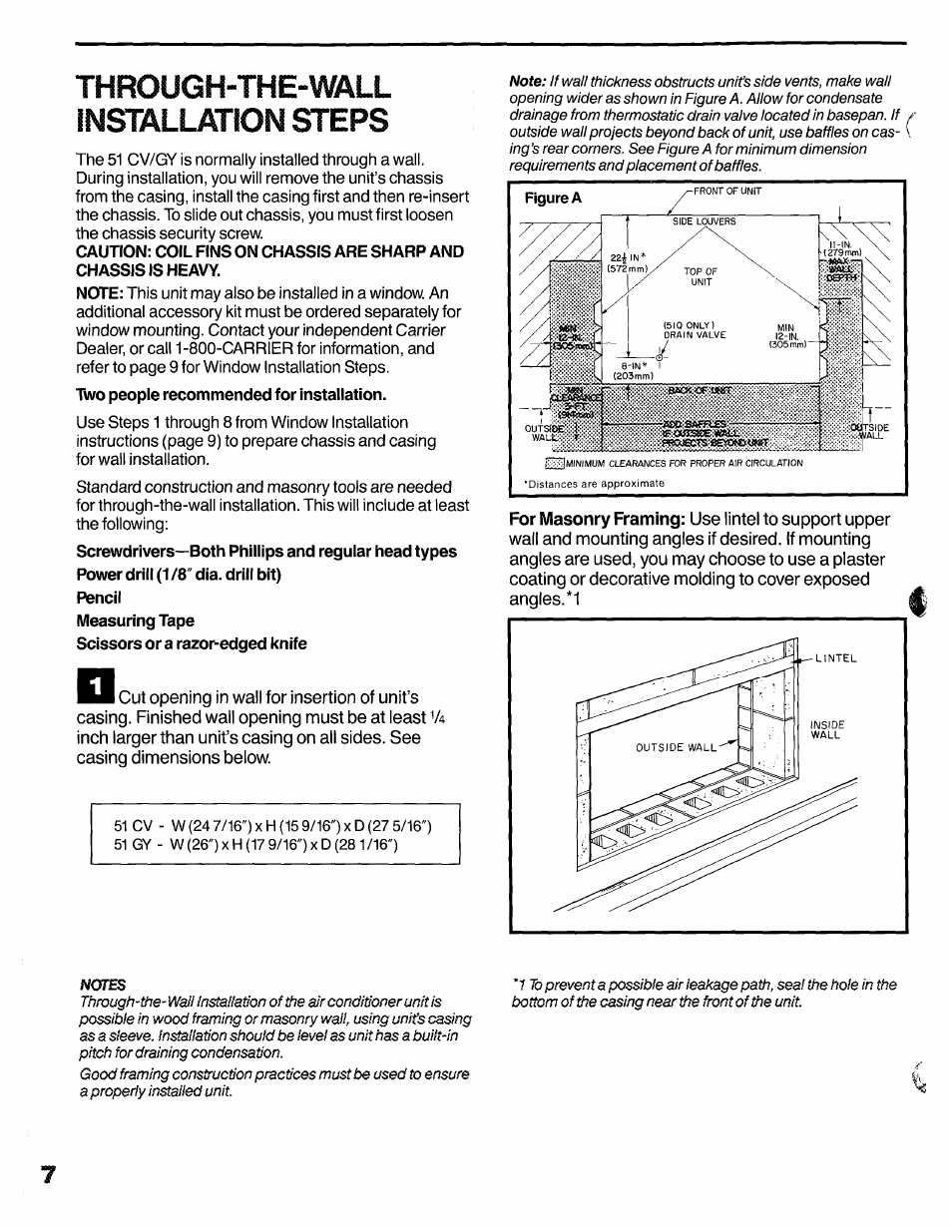 Through-the-wall installation steps, Through-the-wall installation | Carrier 51CV/GY User Manual | Page 8 / 16