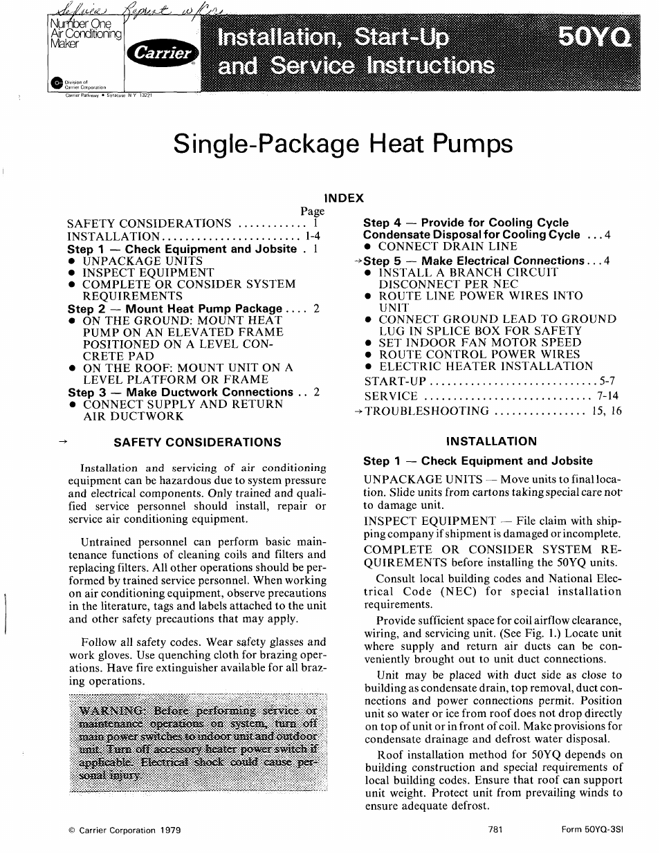 Carrier 50YQ User Manual | 16 pages