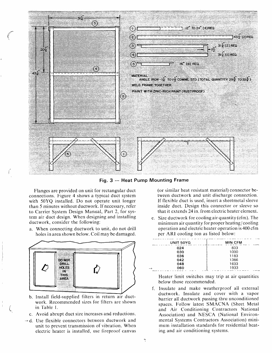 F¡g. 3 — heat pump mounting frame | Carrier 50YQ User Manual | Page 3 / 16