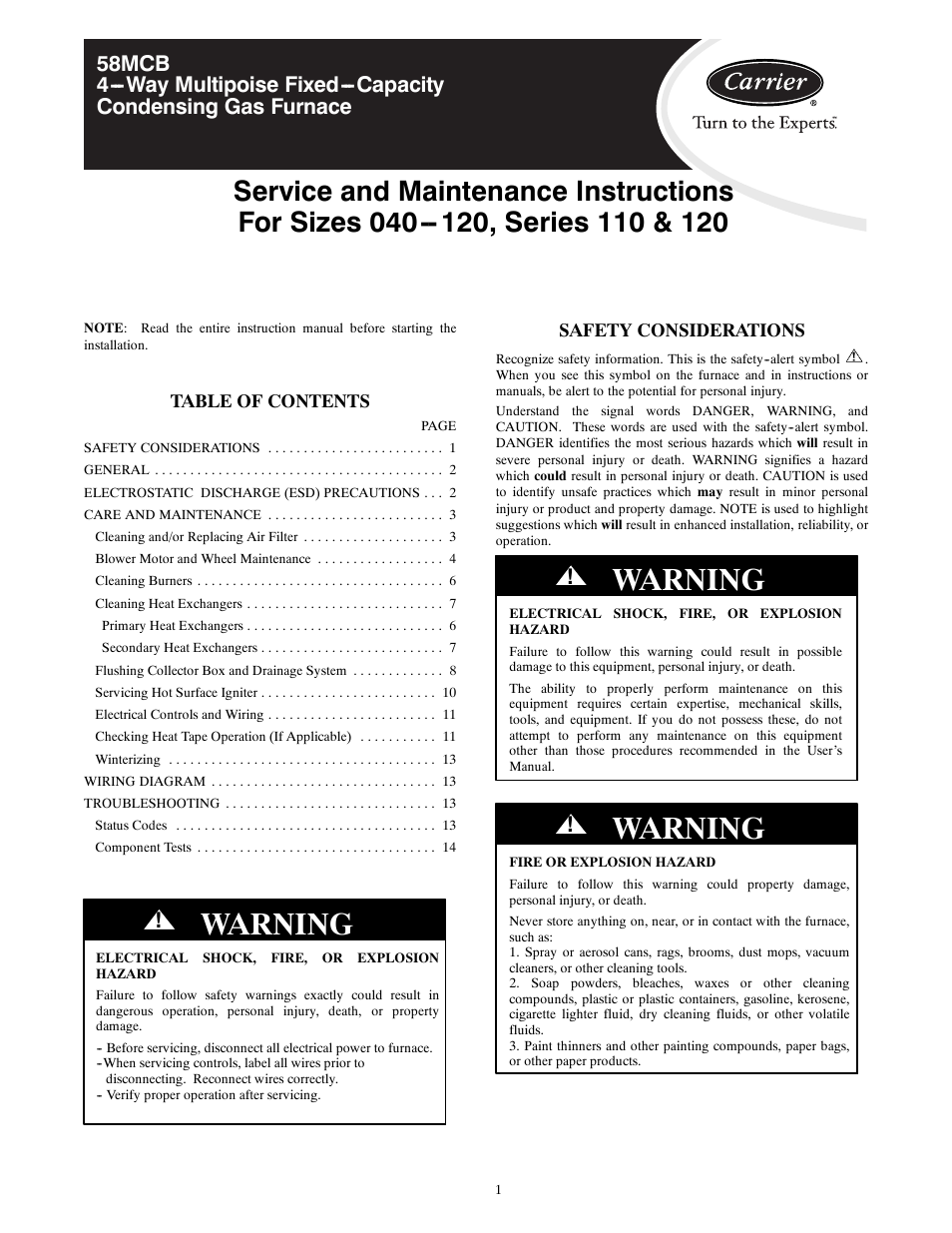 Carrier 58MCB User Manual | 20 pages