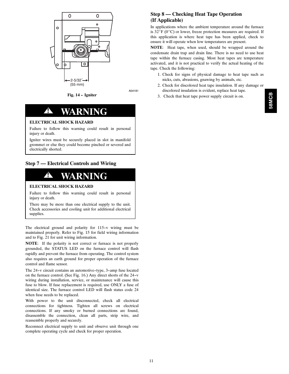 Warning | Carrier 58MCB User Manual | Page 11 / 20