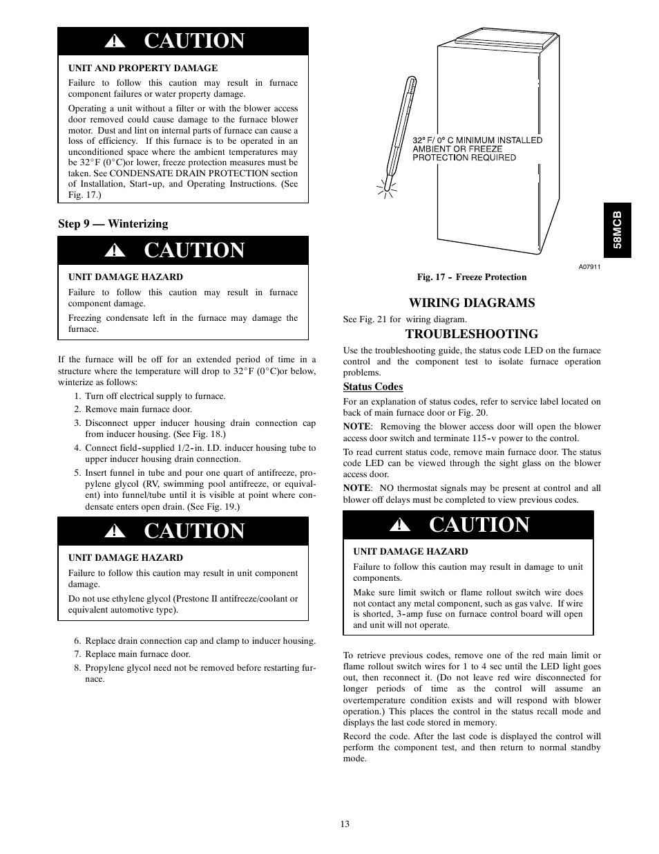 Caution | Carrier 58MCB User Manual | Page 13 / 20