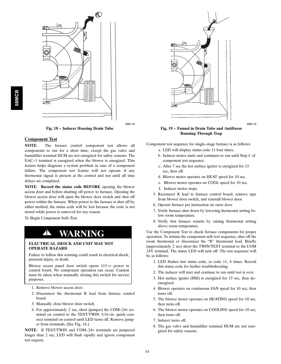 Warning | Carrier 58MCB User Manual | Page 14 / 20