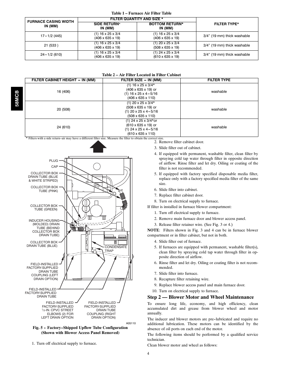 Step 2 — blower motor and wheel maintenance, 58mc b | Carrier 58MCB User Manual | Page 4 / 20