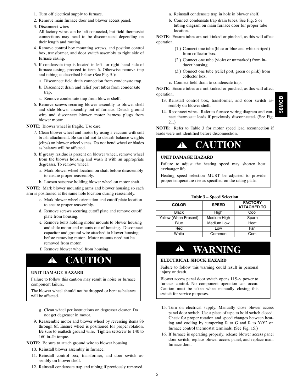 Caution, Warning | Carrier 58MCB User Manual | Page 5 / 20