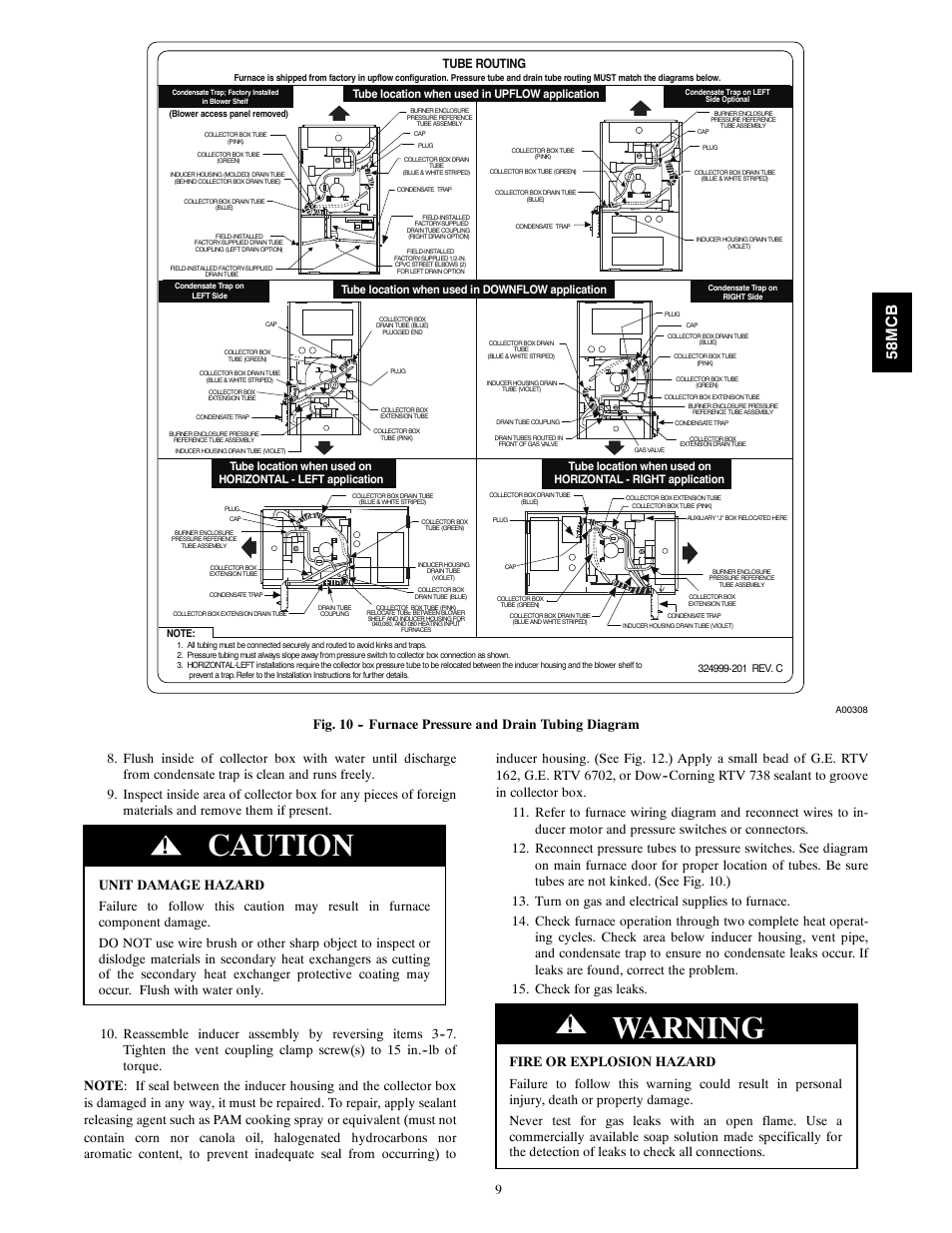 Caution, Warning, 58mc b | Tube routing | Carrier 58MCB User Manual | Page 9 / 20