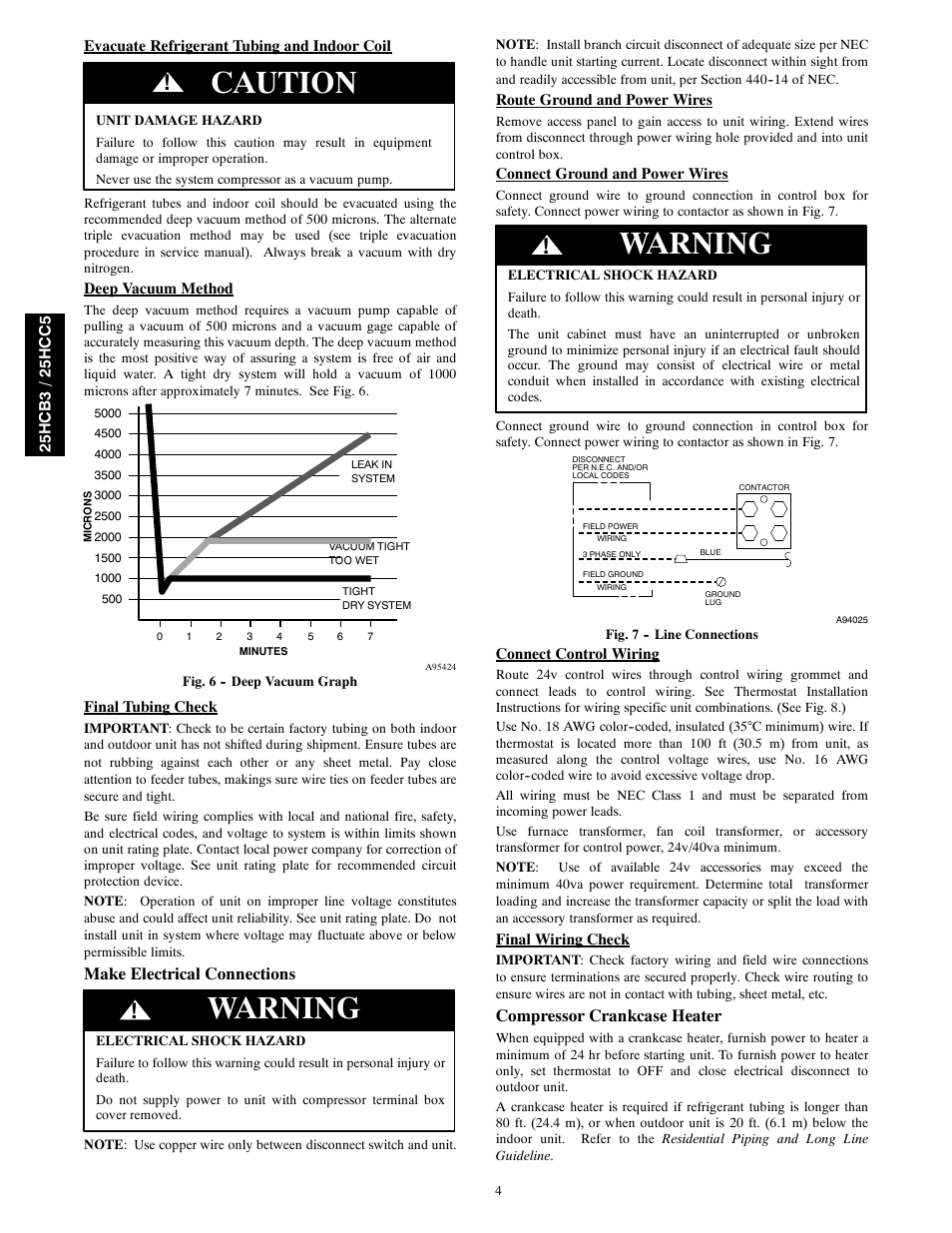 Caution, Warning, Make electrical connections | Compressor crankcase heater | Carrier COMFORT SERIES 25HCC5 User Manual | Page 4 / 8