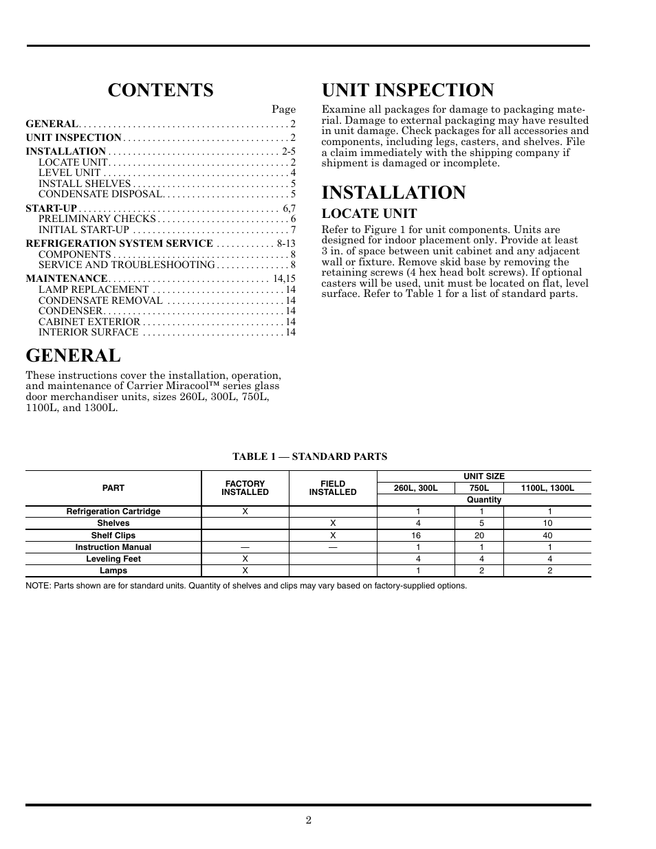 Carrier Miracool 260L User Manual | Page 2 / 16