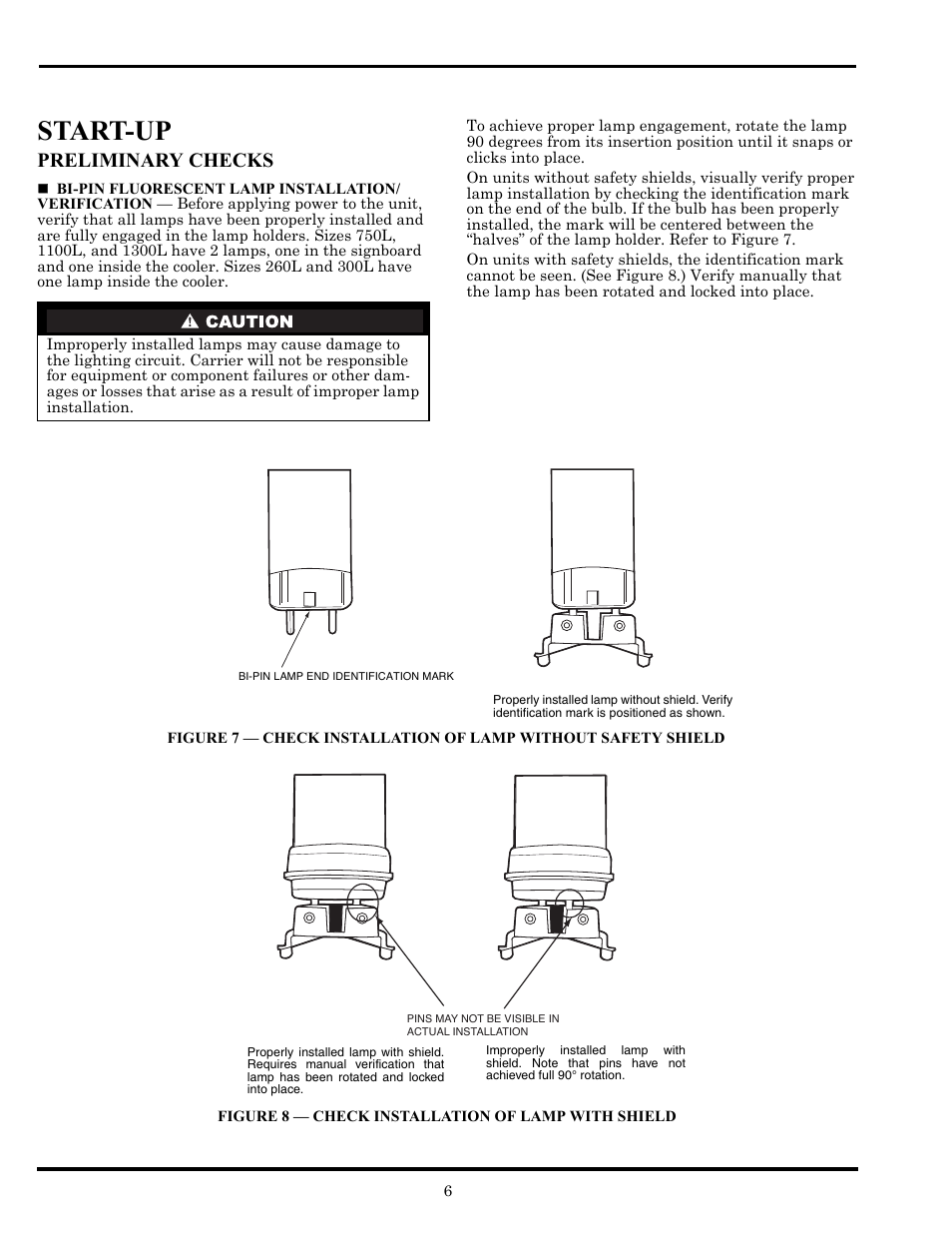 Start-up, Preliminary checks | Carrier Miracool 260L User Manual | Page 6 / 16