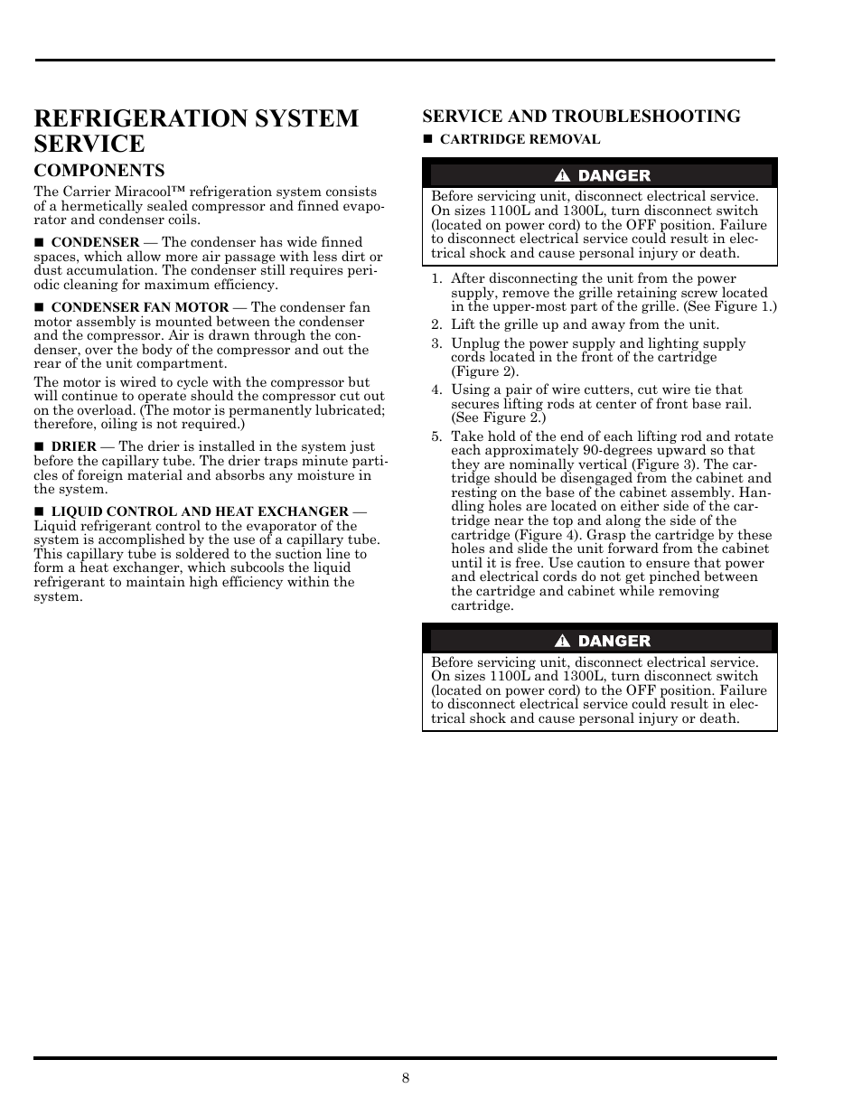 Refrigeration system service, Components, Service and troubleshooting | Carrier Miracool 260L User Manual | Page 8 / 16