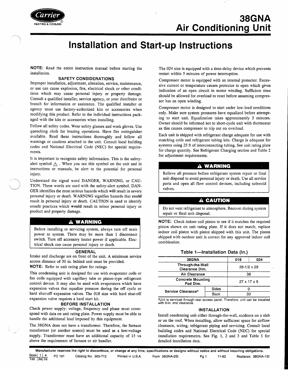 Carrier 38GNA User Manual | 8 pages