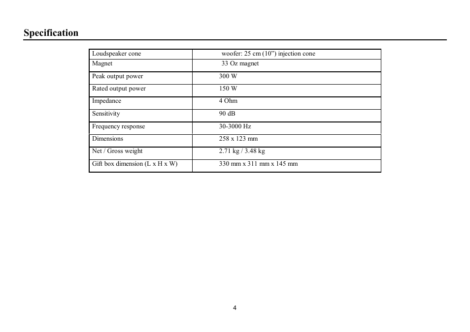 Specification | Hyundai H-CSP10F User Manual | Page 4 / 7