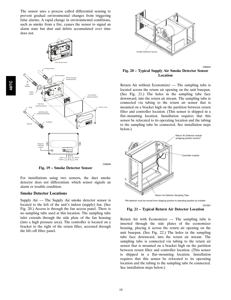 Smoke detector locations | Carrier 48TC*D08 User Manual | Page 18 / 98