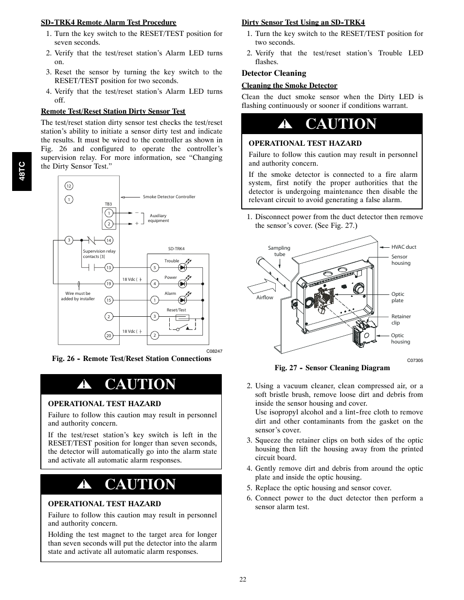 Caution, Detector cleaning | Carrier 48TC*D08 User Manual | Page 22 / 98