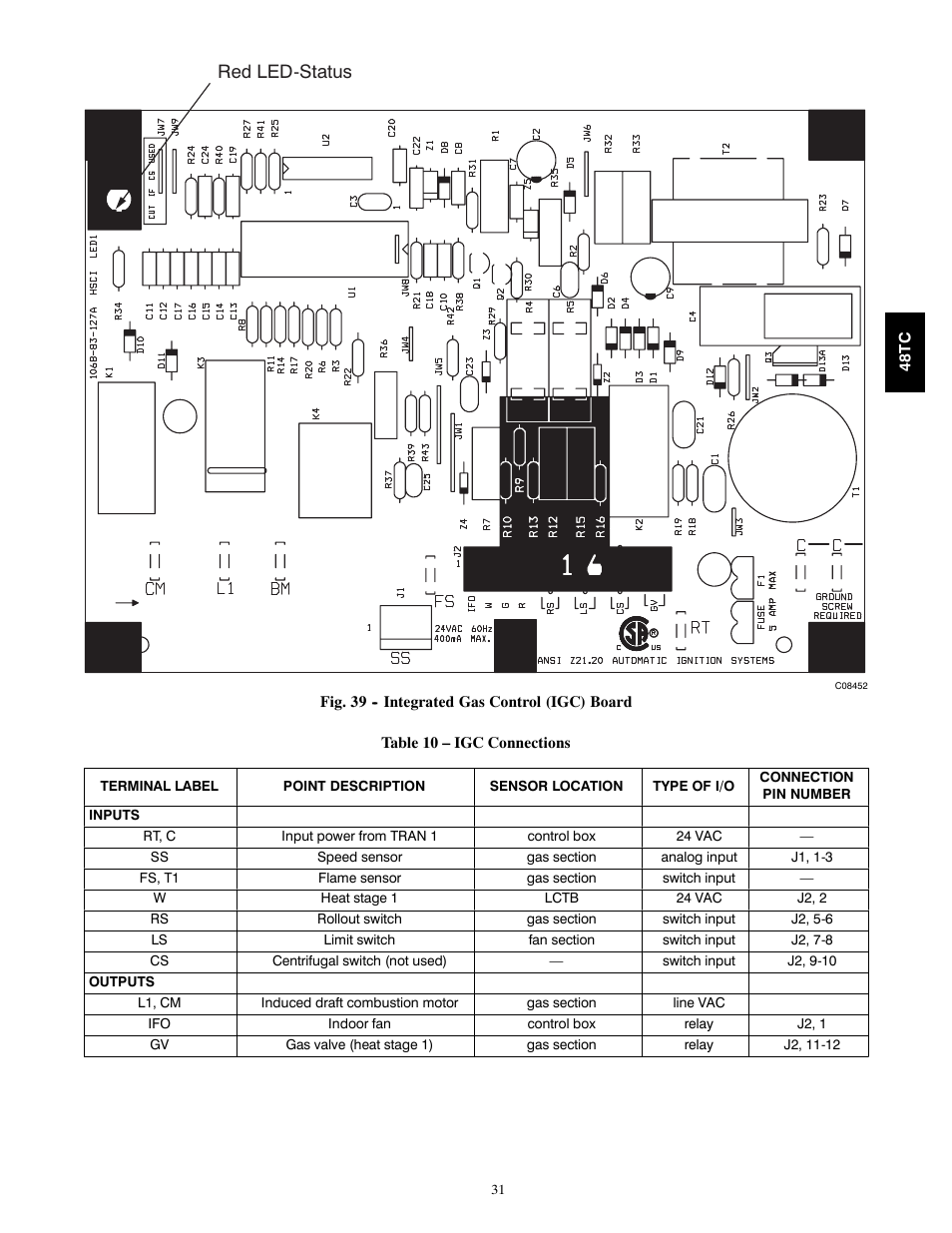 Red led-status | Carrier 48TC*D08 User Manual | Page 31 / 98