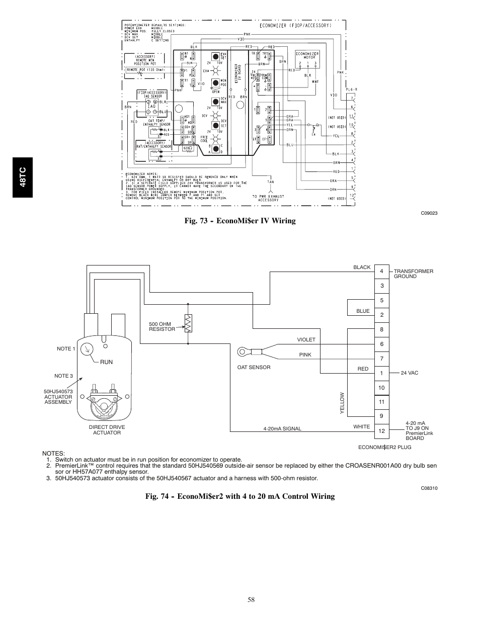 Fig. 73 -- economi$er iv wiring | Carrier 48TC*D08 User Manual | Page 58 / 98