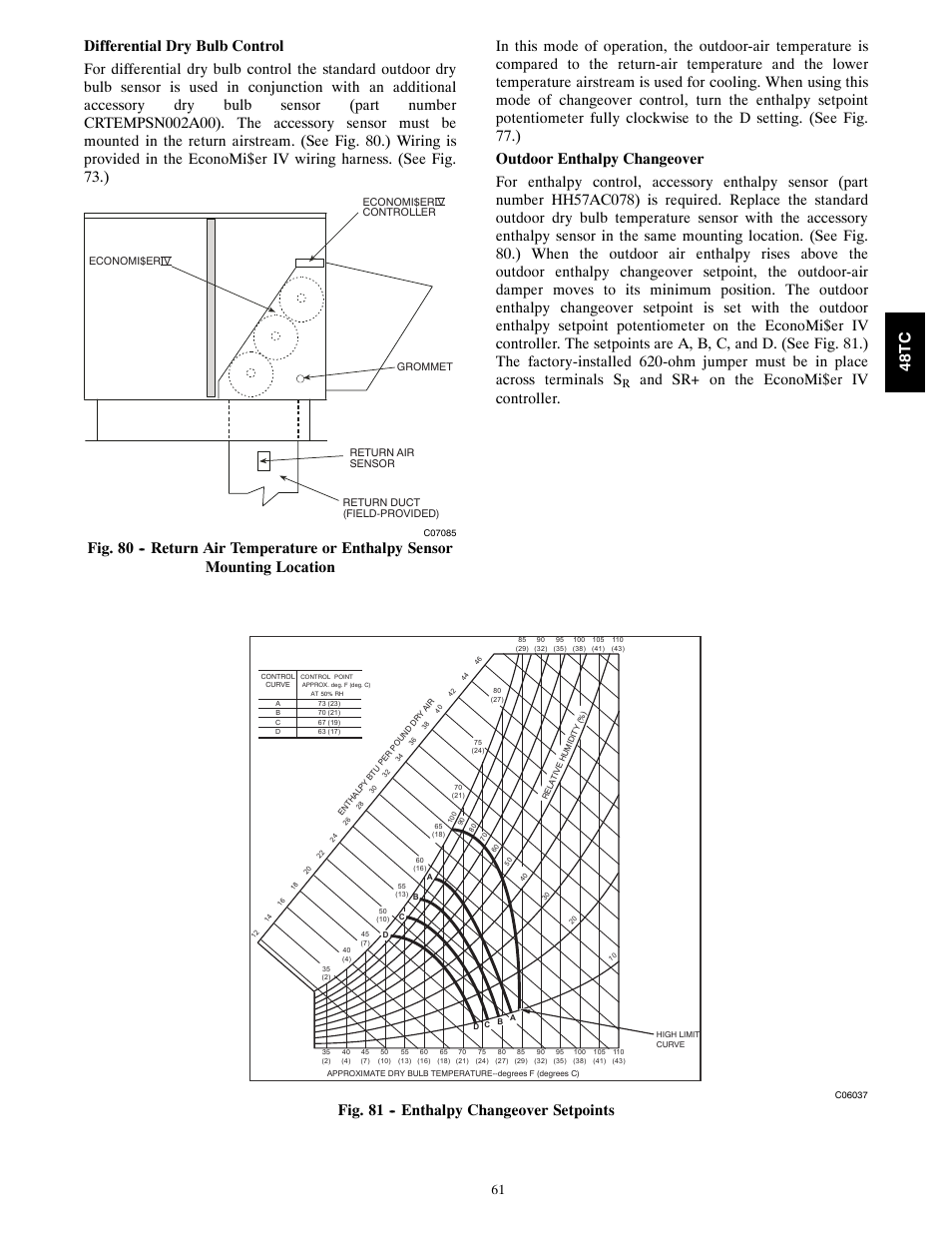 And sr+ on the economi$er iv controller, Fig. 81 -- enthalpy changeover setpoints 48tc | Carrier 48TC*D08 User Manual | Page 61 / 98