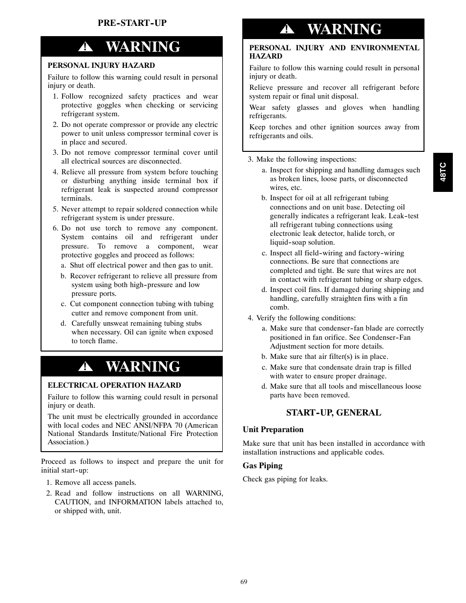 Warning | Carrier 48TC*D08 User Manual | Page 69 / 98