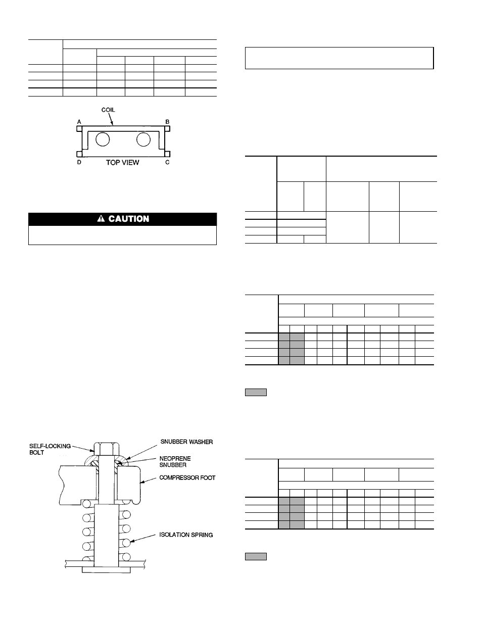 Step 2 — rig and mount the unit, Step 3 — complete refrigerant piping connections, Table 2 — weight distribution | Table 4a — refrigerant piping sizes — 60 hz, Table 4b — refrigerant piping sizes — 50 hz, Fig. 3 — compressor mounting 6 | Carrier 38AE014 User Manual | Page 6 / 20